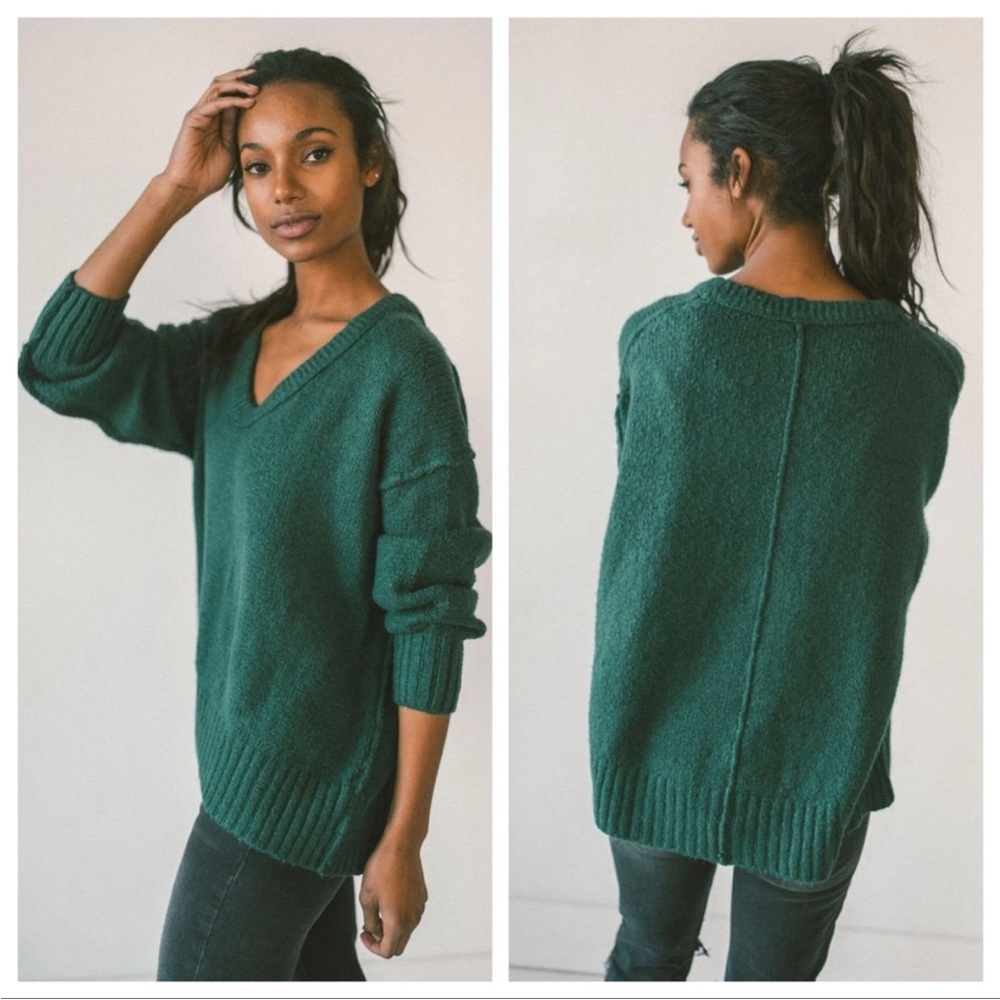 Free People Brookside Green Tunic V-Neck Sweater Women’s XS